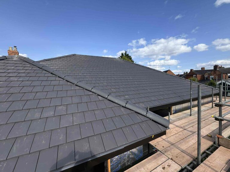 Finished residential roof showcasing quality workmanship by Holt Roofing Ltd in Derbyshire.