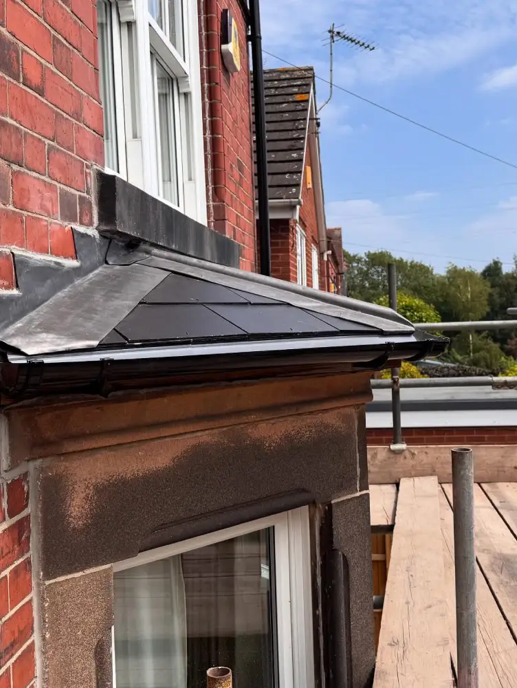 Bay window roof stripped back to structure before full rebuild in Loscoe, Derbyshire