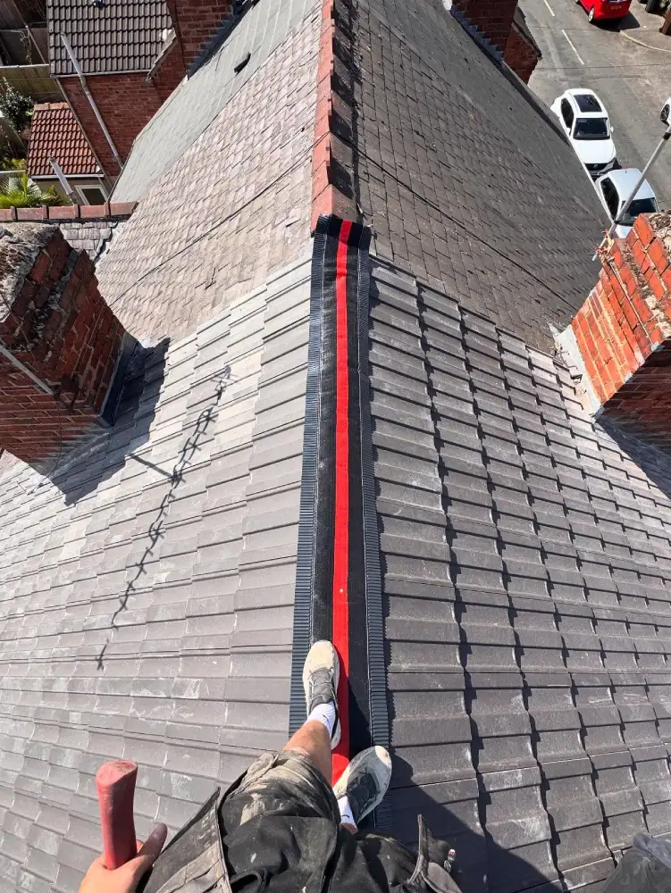 Dry ridge system fitted on new roof installation in Ilkeston
