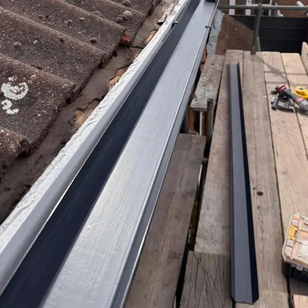 New guttering repair along the roofline in Derbyshire